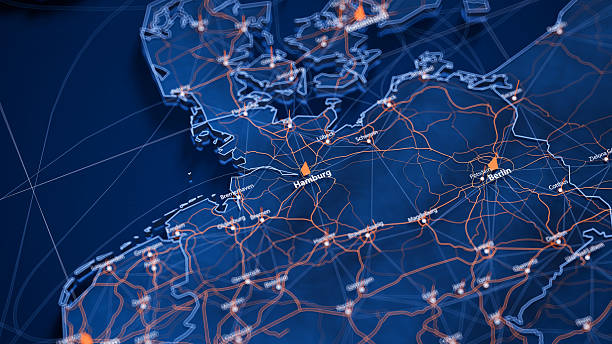 istock Hamburg map big data visualization. Futuristic map infographic of city in Germany. Visual map data complexity in modern blue and orange colors 2246528281