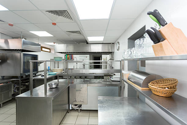 istock Modern kitchen setup with stainless steel equipment and organized workstations 2246529847