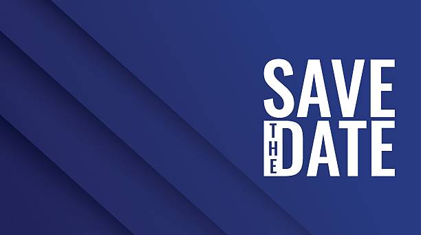 illustrazioni stock, clip art, cartoni animati e icone di tendenza di salva il banner della data con sfondo sfumato blu. può essere utilizzato per affari, marketing e pubblicità. design grafico del logo del summit dell'evento realizzato per la tecnologia e i prossimi eventi. - save the date frase breve