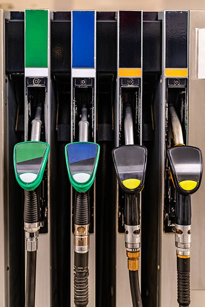 istock Fuel pumping stations with multiple fuel options available for vehicles at a gas station 2246540889