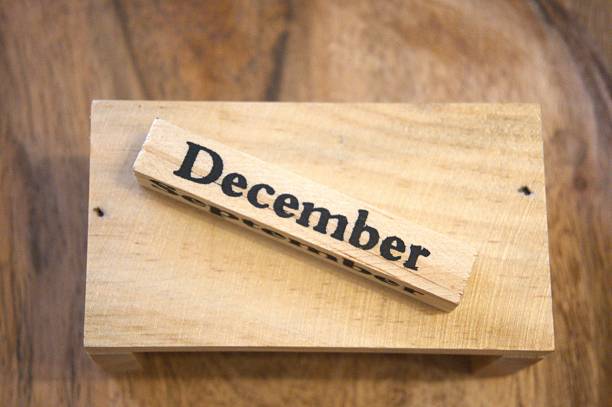 istock December word on wooden cube with wooden background, Copy Space 2246551123