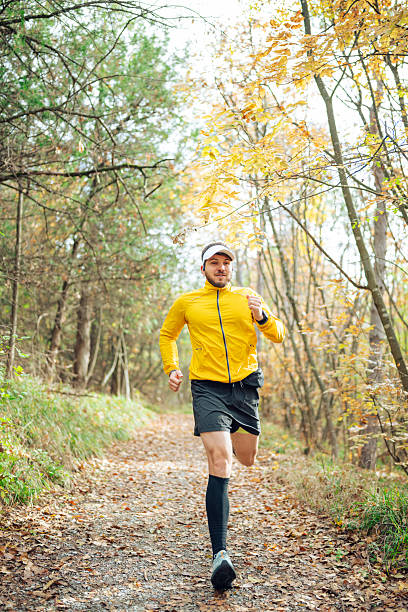 istock Fit man jogging in nature during autumn season. 2246551724