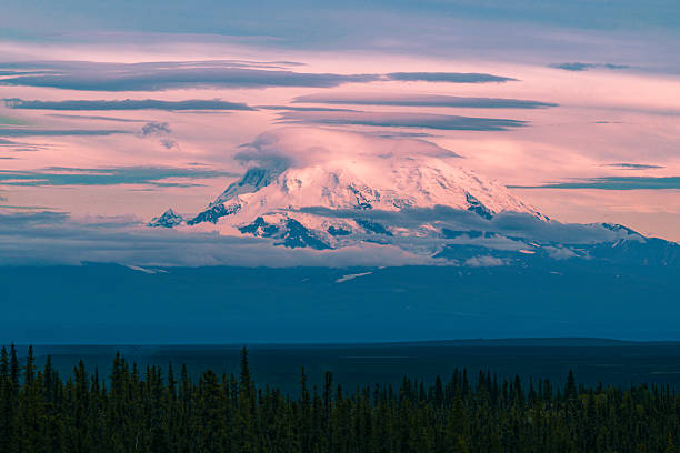 istock Denali mountain peak with forest in foreground and cloudy sky. 2246555826