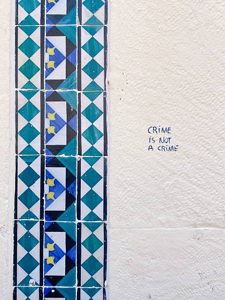 istock Lisbon Street Wall with Traditional Tiles and Graffiti Message 2246563352