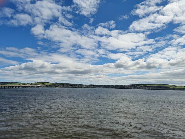 Fife coast and Tay Road Bridge over River Tay from Dundee to Fife, Scotland