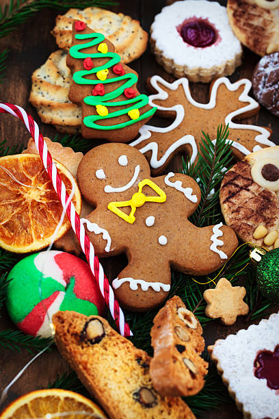 istock Sweet Christmas cookies on rustic table, top view 2246566798