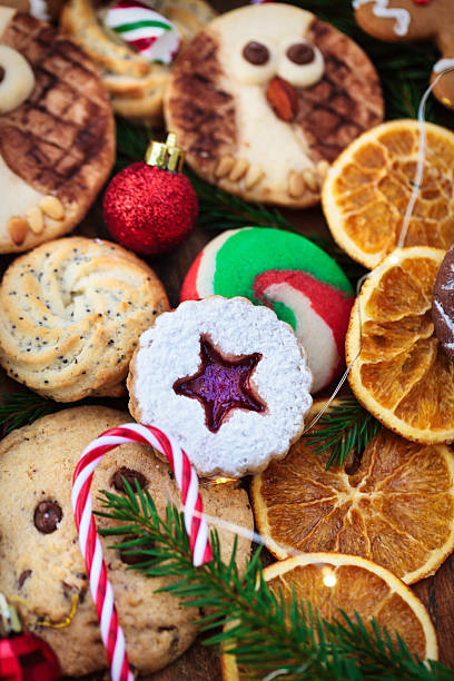 istock Sweet Christmas cookies on rustic table, top view 2246566835