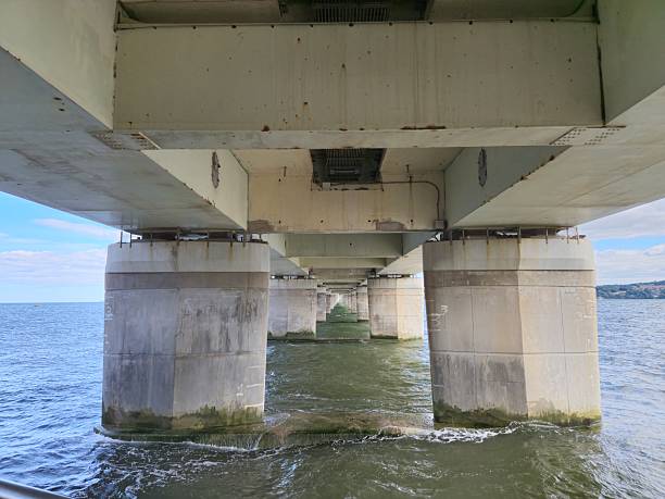 View of Tay Road Bridge from underneath. Crossing River Tay from Dundee to Fife, Scotland