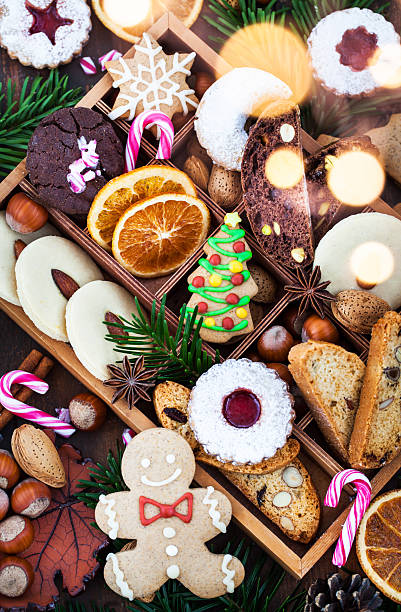 istock Sweet Christmas cookies in wooden box on rustic table 2246568761