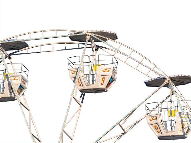 Children's carousel Ferris wheel isolated on a white background. Ferris wheel attraction. Carousel cabin. Ride on the attraction. Insert image into template. Photo for mockup. Children's playground.