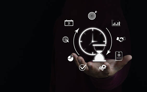 istock Time management project planning business internet technology concept. Person hand holding time management project planning business icon. 2246574115