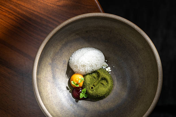 istock Molecular gastronomy dessert pairing matcha and fruit 2246576788