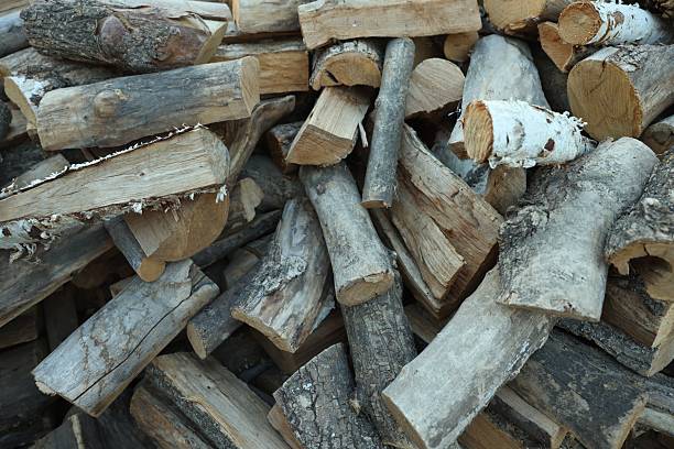 istock Pile of cut firewood outdoors, closeup view 2246583171