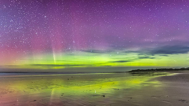 Aurora Australis Over Beach stock photo