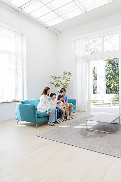 Relaxed living room with family