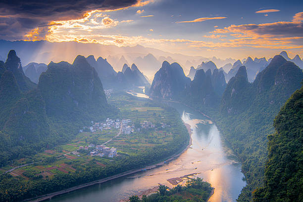 istock Panoramic sunrise over the Karst mountain natural landscape from Xianggong Mountain, with cloudy sky 2246598340
