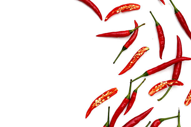 istock Red chili peppers on white background 2246606971