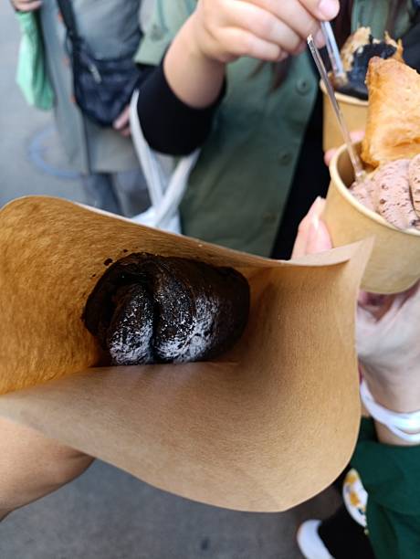 Croissant with black sesame ice cream