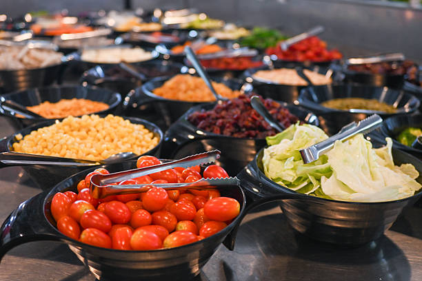 Chopped vegetables and vegetable salads. All-inclusive concept