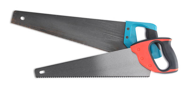 istock Saws with colorful handles isolated on white, top view 2246625329