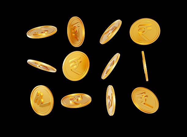 istock Falling Golden Shiny Indian Rupee INR Rounded Coins On Black Background 3d Illustration 2246631040