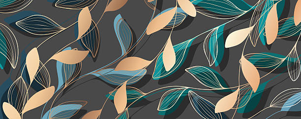 istock Golden branches with leaves luxury botanical design for decor, wallpaper or covers. 2246637491