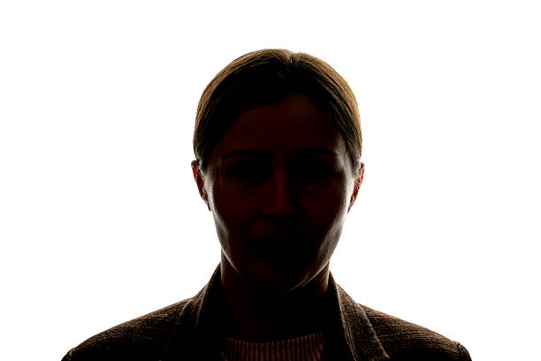istock Dark silhouette of a woman on white background front view. 2246637641
