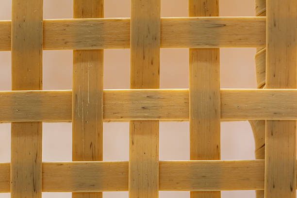 istock Close-up of Bamboo Weaving Texture with Interlaced Natural Strips 2246646236