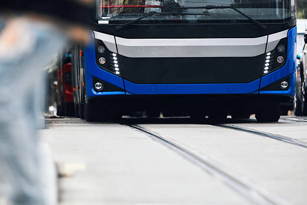 istock Blue bus for public transportation on city streets. 2246647464