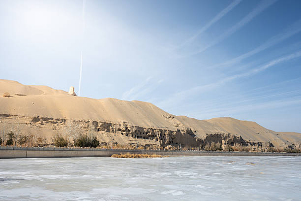 Frozen Lake and Sand Dunes Landscape in the Desert