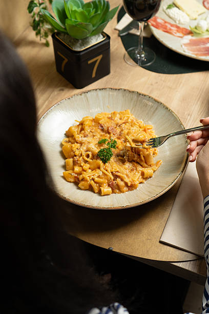 istock Pasta and potato dish on a plate at the restaurant 2246650769