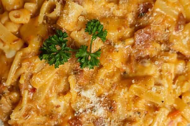 Pasta and potato dish on a plate at the restaurant