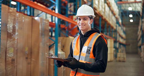 istock Supply chain, portrait or man with clipboard, inspection or logistics with quality control. Inventory, documents or happy person with checklist, shipping schedule or export report with distribution 2246657501