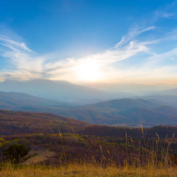 autumn mountain ridge at the sunset