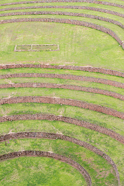 istock Moray, Cusco, Peru: geometric pattern of ancient Inca terraces used for agricultural experiments. Fine art minimalist photograph emphasizing texture, color and natural design. 2246659103