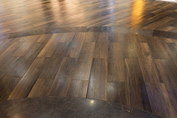 istock Polished Wooden Floor with Curved Pattern 2246666969