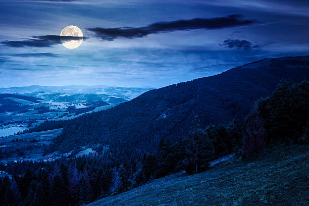 istock mountain landscape under sky with clouds at night 2246667256