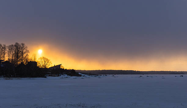 istock Natural winter sunset landscape photography featuring bare trees silhouettes 2246671210