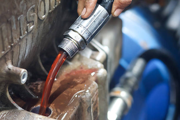 Oil Change parts for Car Repair on metal table with a generic logo