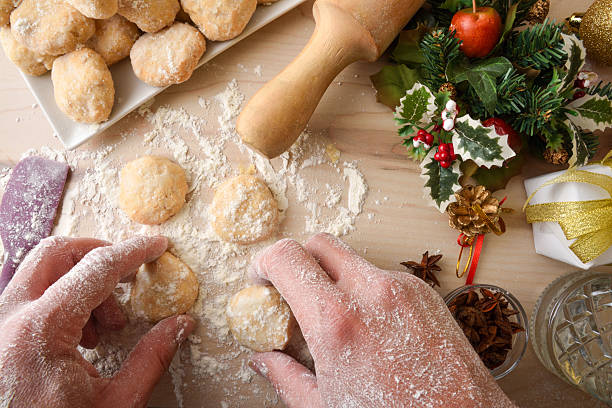 istock Wooden kitchen bench preparing anise cookies top view 2246671627