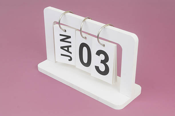 January, 3 on calendar on purple background.