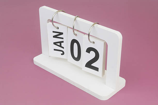 istock January, 2 on calendar on purple background. 2246684212