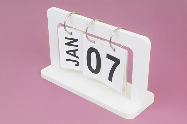 istock January, 7 on calendar on purple background. 2246684228