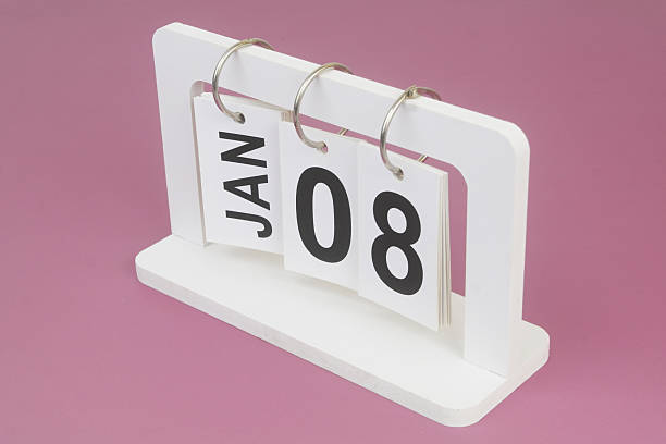 istock January, 8 on calendar on purple background. 2246684231