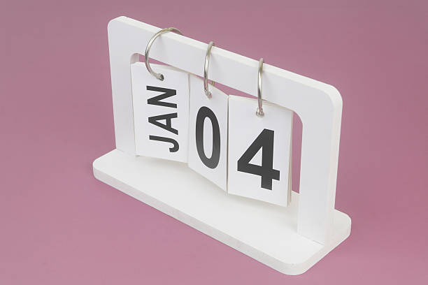 istock January, 4 on calendar on purple background. 2246684241