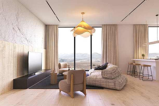istock Bright modern living room with panoramic view 2246684609