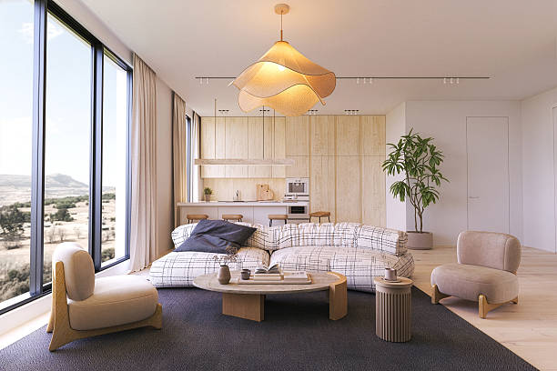 istock Modern minimalist living room with natural light 2246685563