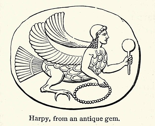 istock Greek and Roman mythology, a harpy is a half-human and half-bird mythical creature, Vintage illustration 2246687185