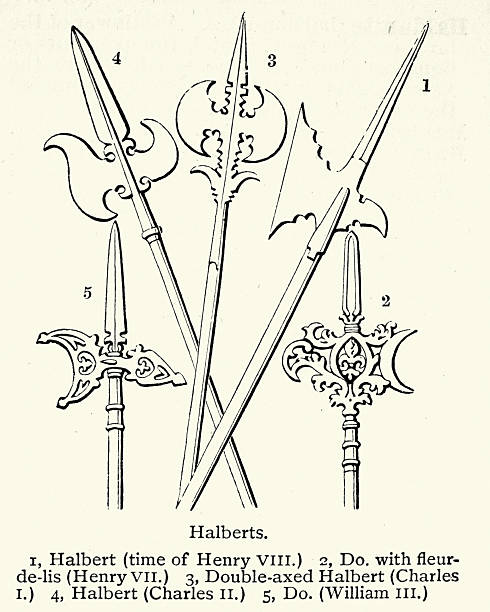 istock Military history, Weapons, Halberds, a two-handed polearm that was in prominent use from the 13th to 16th centuries Vintage illustration 2246688735