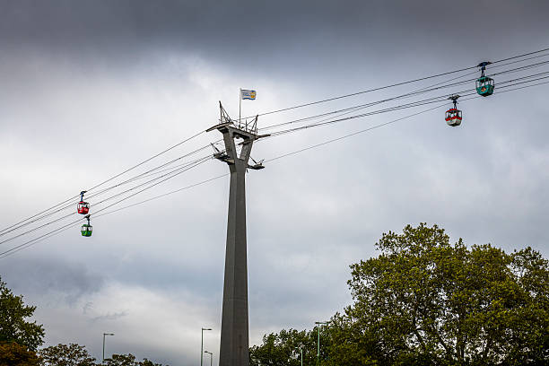 Cologne, Germany - October 13, 2024: famous cable car high above in Cologne, Germany